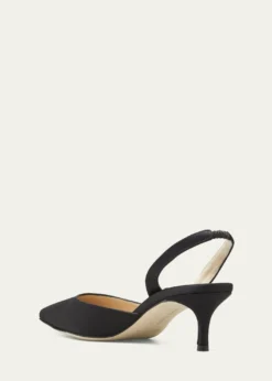 Manolo BlahnikCarolyne Satin Low-Heel Slingback Pumps, Black