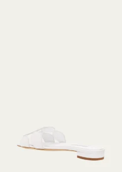 Manolo BlahnikCircle-Cut Leather Flat Slide Sandals