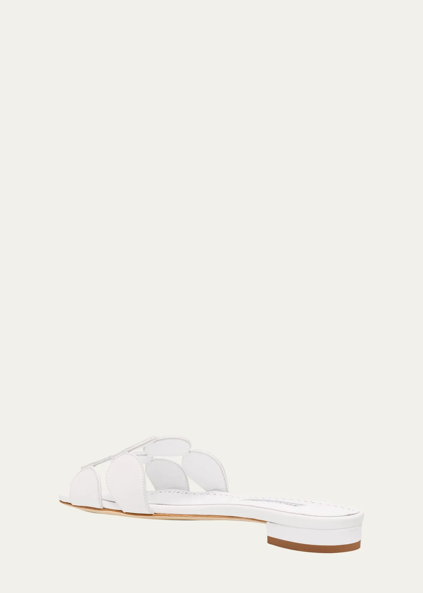 Manolo BlahnikCircle-Cut Leather Flat Slide Sandals