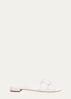 Manolo BlahnikCircle-Cut Leather Flat Slide Sandals