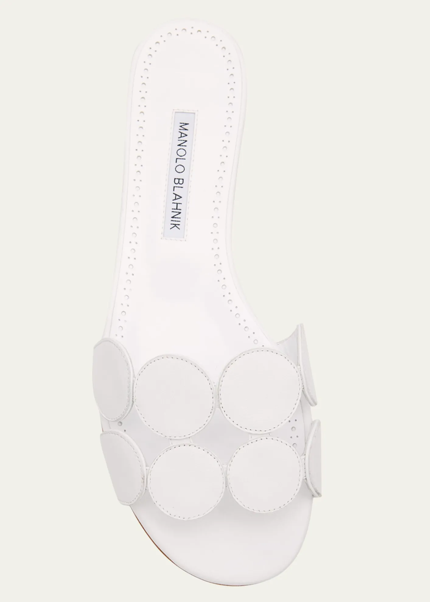 Manolo BlahnikCircle-Cut Leather Flat Slide Sandals