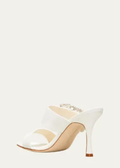 Manolo BlahnikGable Silk Crystal Buckle Slide Sandals