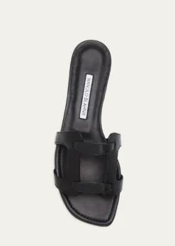 Manolo BlahnikGrellanu Leather Flat Slide Sandals