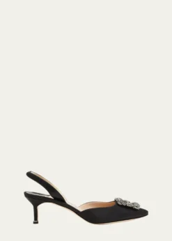 Manolo BlahnikHangisi Kitten-Heel Satin Slingback Pumps