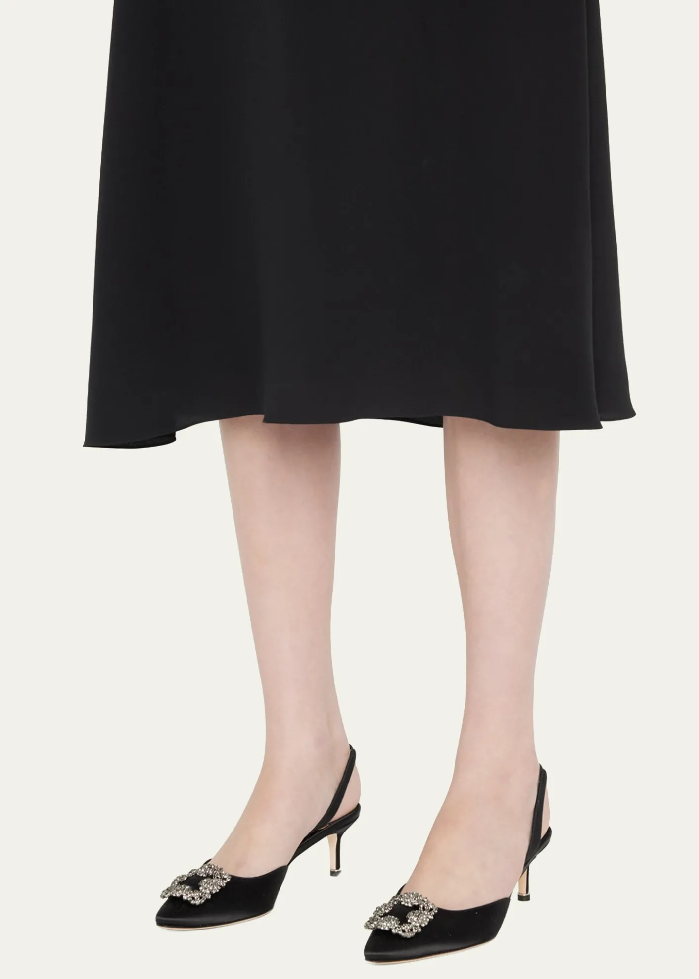 Manolo BlahnikHangisi Kitten-Heel Satin Slingback Pumps