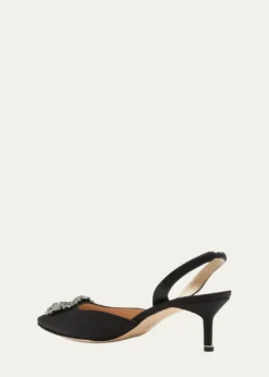 Manolo BlahnikHangisi Kitten-Heel Satin Slingback Pumps