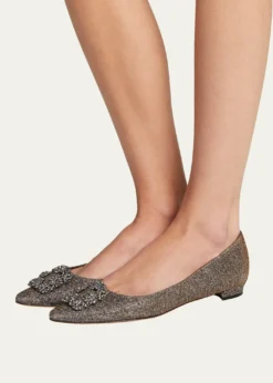 Manolo BlahnikHangisi Metallic Fabric Buckle Flat