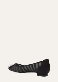 Manolo BlahnikHangisla Striped Organza Jewel-Buckle Flats