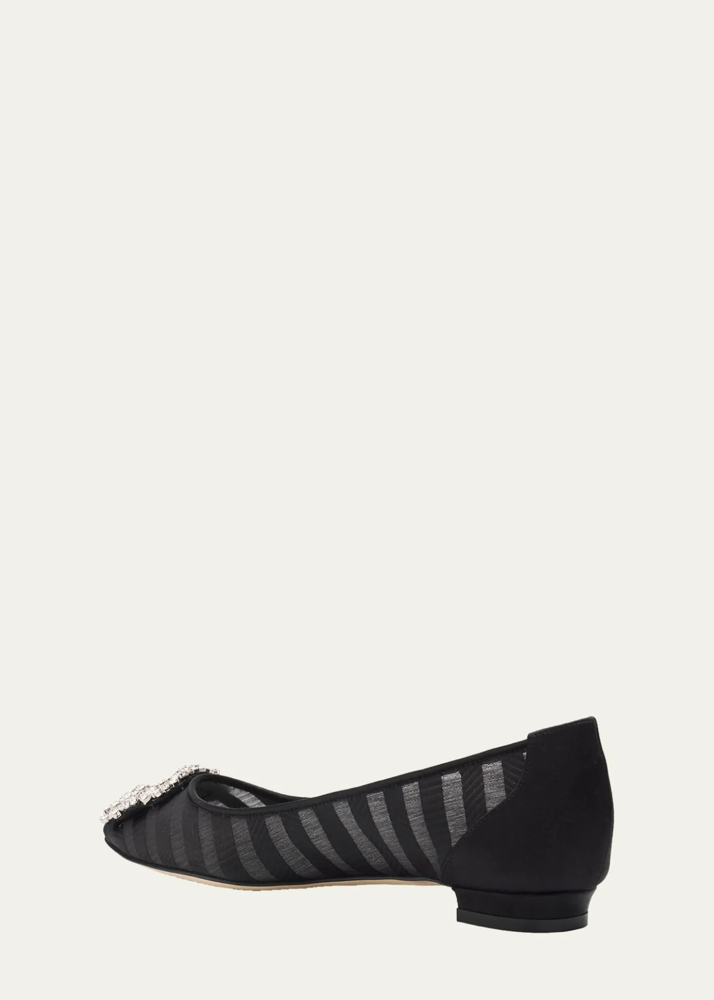 Manolo BlahnikHangisla Striped Organza Jewel-Buckle Flats