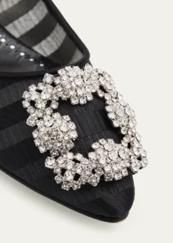 Manolo BlahnikHangisla Striped Organza Jewel-Buckle Flats