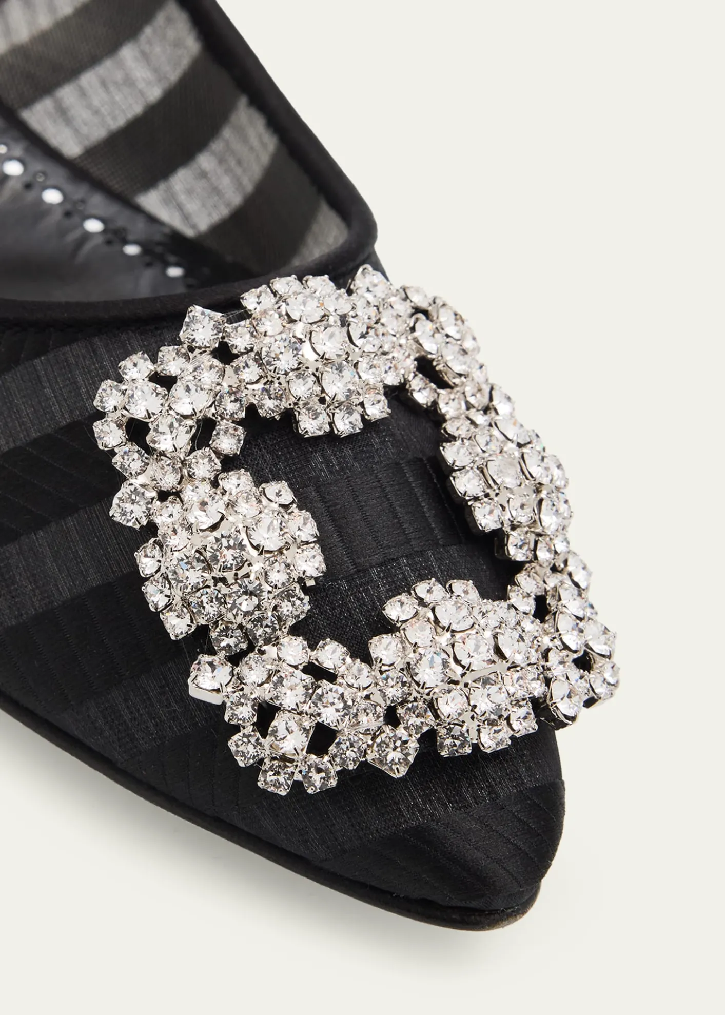 Manolo BlahnikHangisla Striped Organza Jewel-Buckle Flats