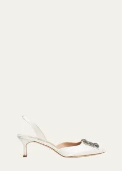 Manolo BlahnikHangsi Satin Crystal-Buckle Halter Pumps