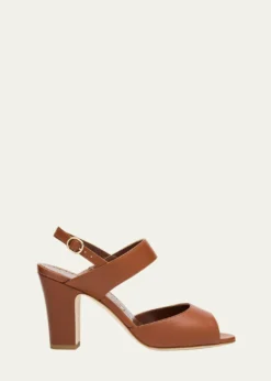 Manolo BlahnikKhiko Leather Peep-Toe Slingback Sandals