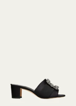 Manolo BlahnikMarta Crystal Buckle Silk Sandals