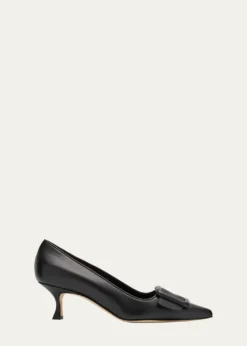 Manolo BlahnikMaysale Leather Buckle Kitten Pumps