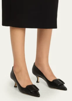 Manolo BlahnikMaysale Leather Buckle Kitten Pumps