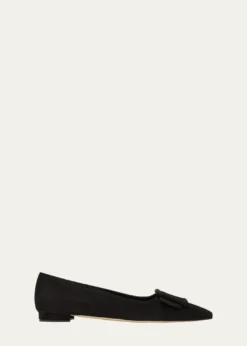 Manolo BlahnikMaysale Suede Buckle Ballerina Flats