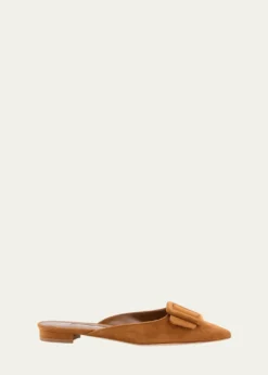 Manolo BlahnikMaysale Suede Buckle Ballerina Mules