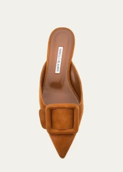 Manolo BlahnikMaysale Suede Buckle Ballerina Mules
