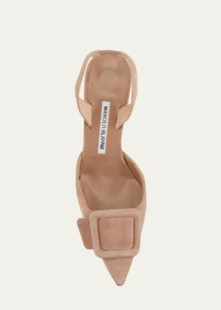 Manolo BlahnikMaysli Suede Buckle Slingback Pumps