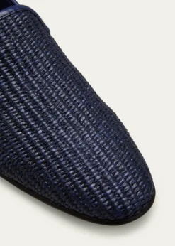 Manolo BlahnikMen's Mario Raffia Slippers, Navy