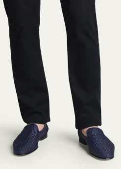 Manolo BlahnikMen's Mario Raffia Slippers, Navy