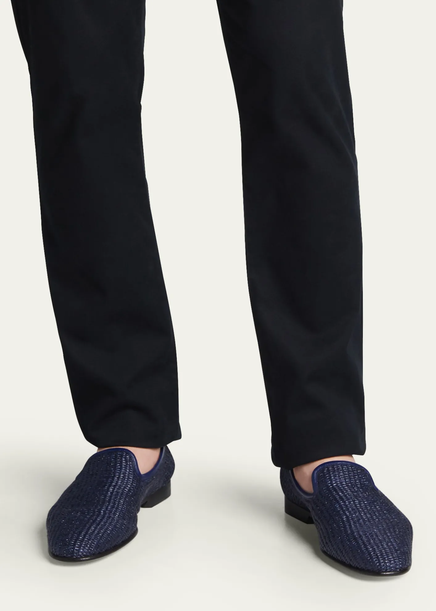 Manolo BlahnikMen's Mario Raffia Slippers, Navy