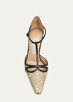 Manolo Blahnik70mm Gish Snake-Embossed Leather Pumps