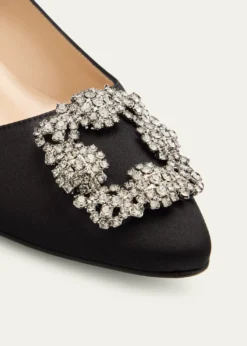 Manolo Blahnik40mm Hangisibar Embellished Buckle Satin Pumps