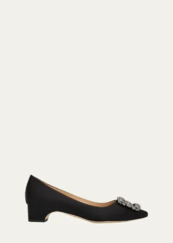 Manolo Blahnik40mm Hangisibar Embellished Buckle Satin Pumps