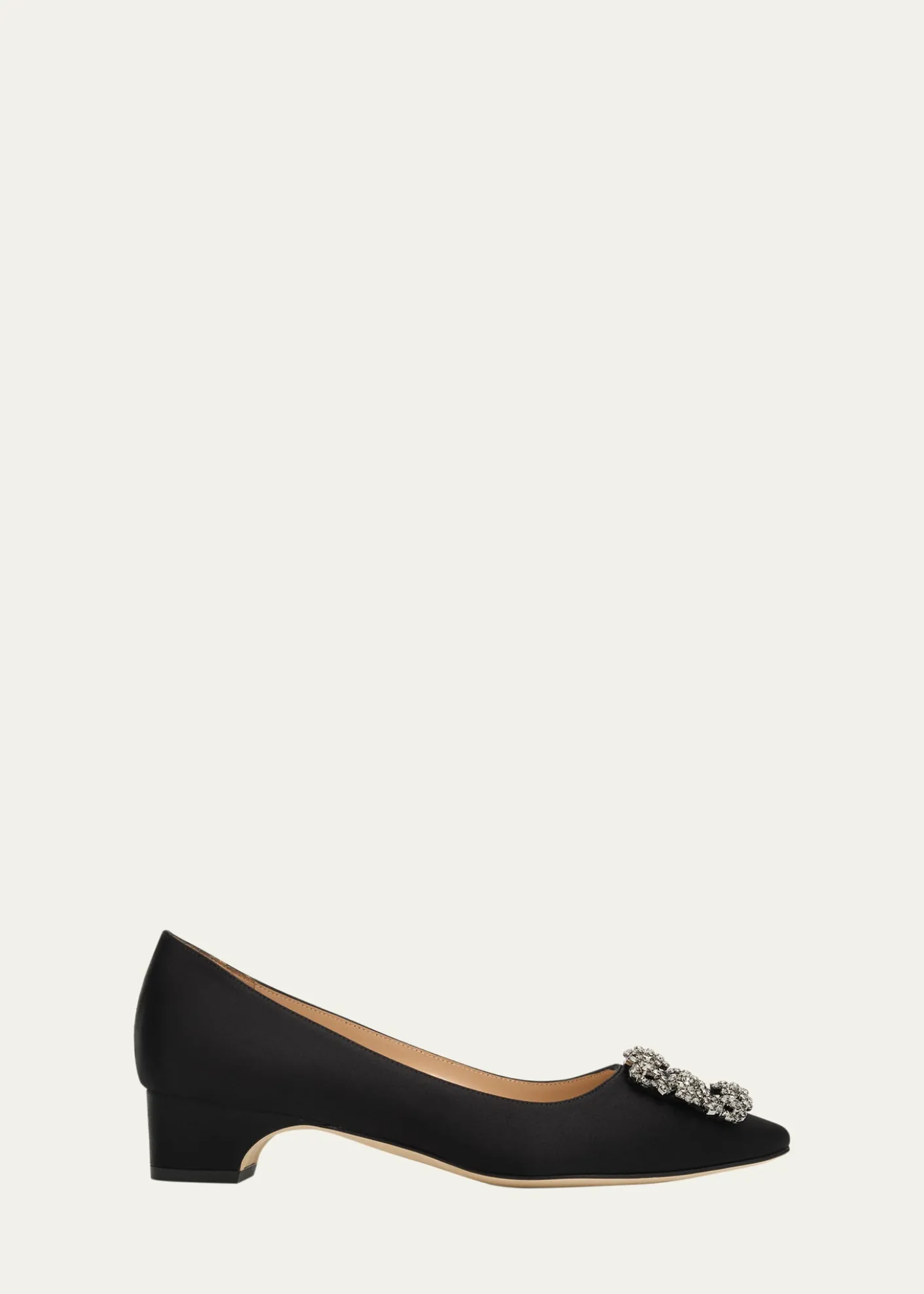 Manolo Blahnik40mm Hangisibar Embellished Buckle Satin Pumps