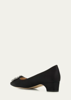 Manolo Blahnik40mm Hangisibar Embellished Buckle Satin Pumps