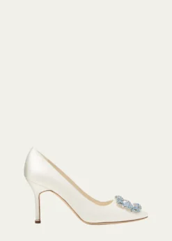 Manolo Blahnik90mm Hangisi Satin Pumps with Crystal Buckle