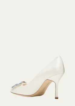 Manolo Blahnik90mm Hangisi Satin Pumps with Crystal Buckle