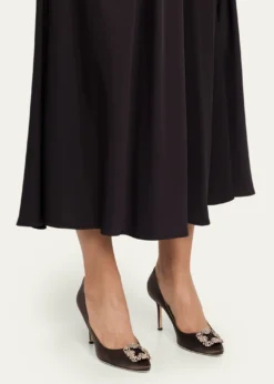Manolo Blahnik90mm Hangisis Satin Pumps with Crystal Buckle