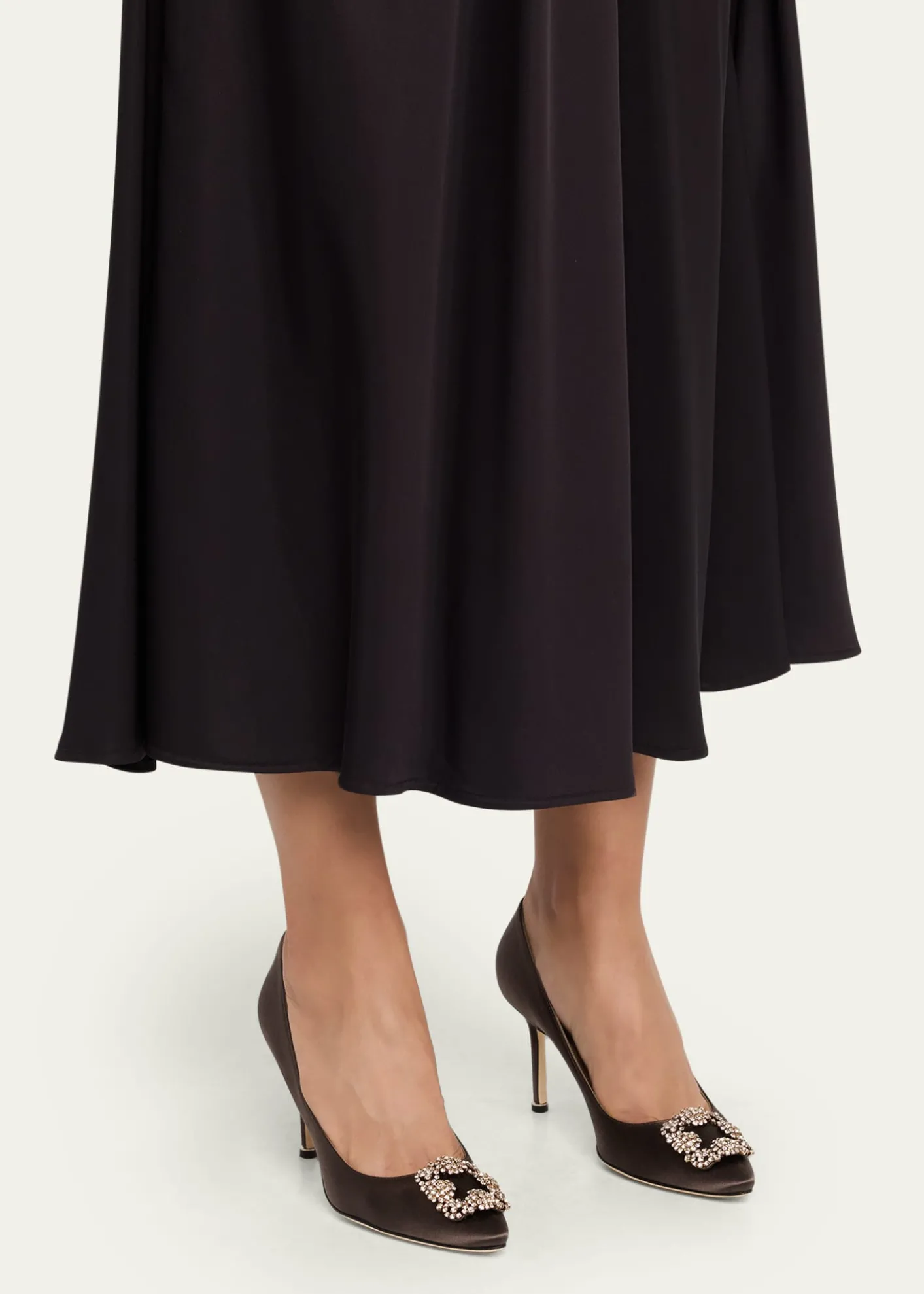 Manolo Blahnik90mm Hangisis Satin Pumps with Crystal Buckle