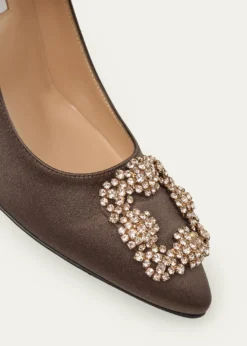 Manolo Blahnik90mm Hangisis Satin Pumps with Crystal Buckle
