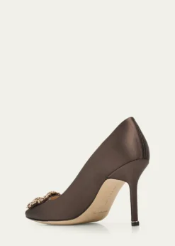 Manolo Blahnik90mm Hangisis Satin Pumps with Crystal Buckle