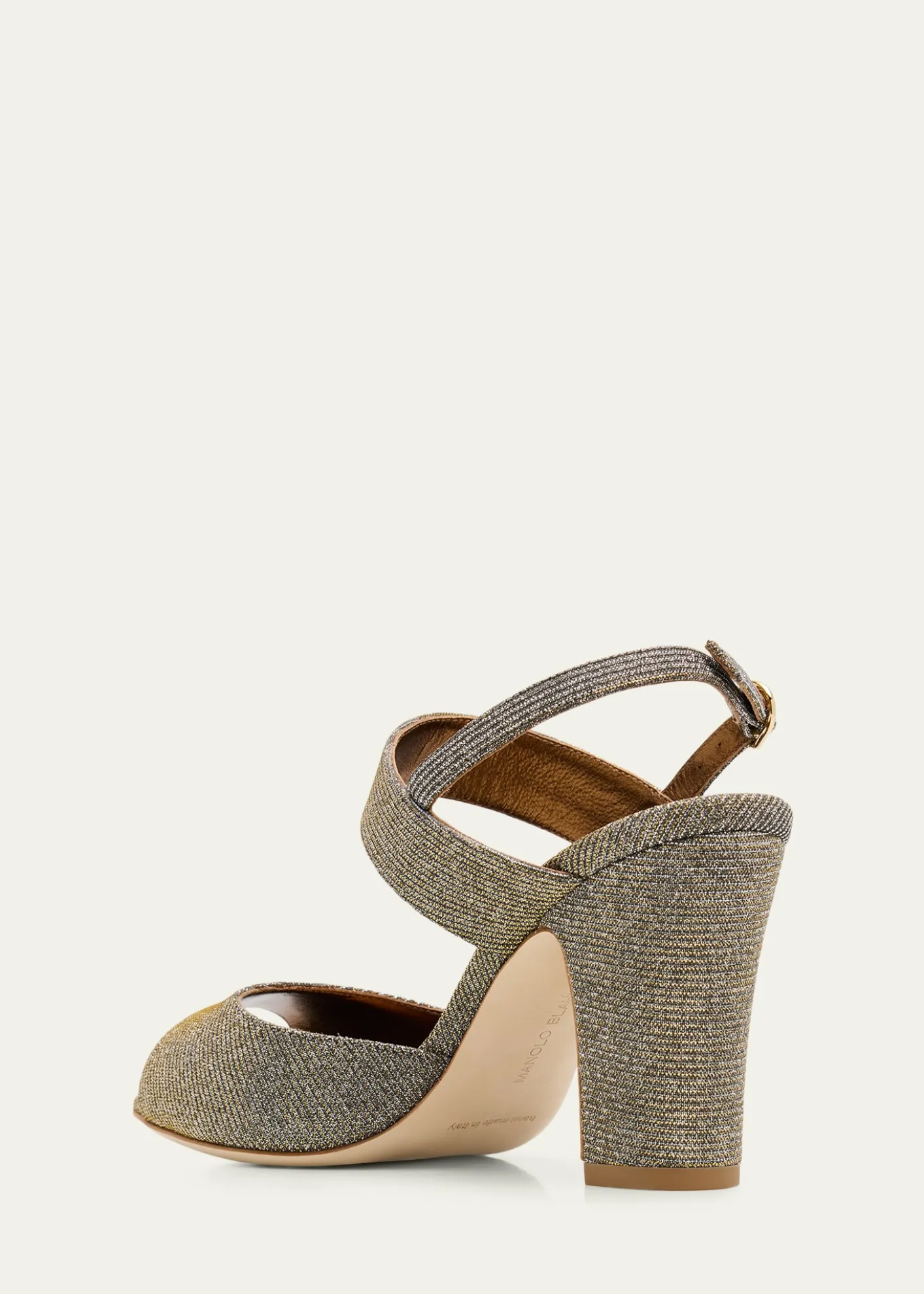 Manolo Blahnik90mm Khiko Metallic Peep-Toe Slingback Sandals