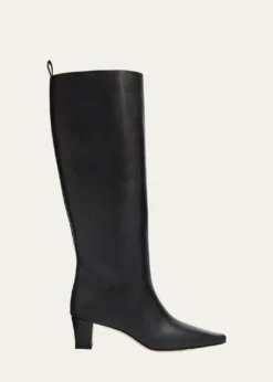Manolo Blahnik50mm Leather Knee-High Low-Heel Boots