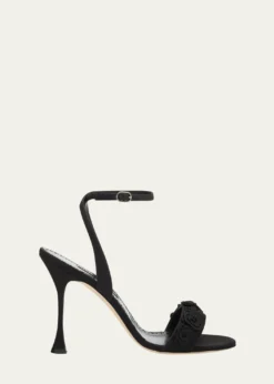Manolo Blahnik105mm Raosnu Crochet Flower Ankle-Strap Sandals