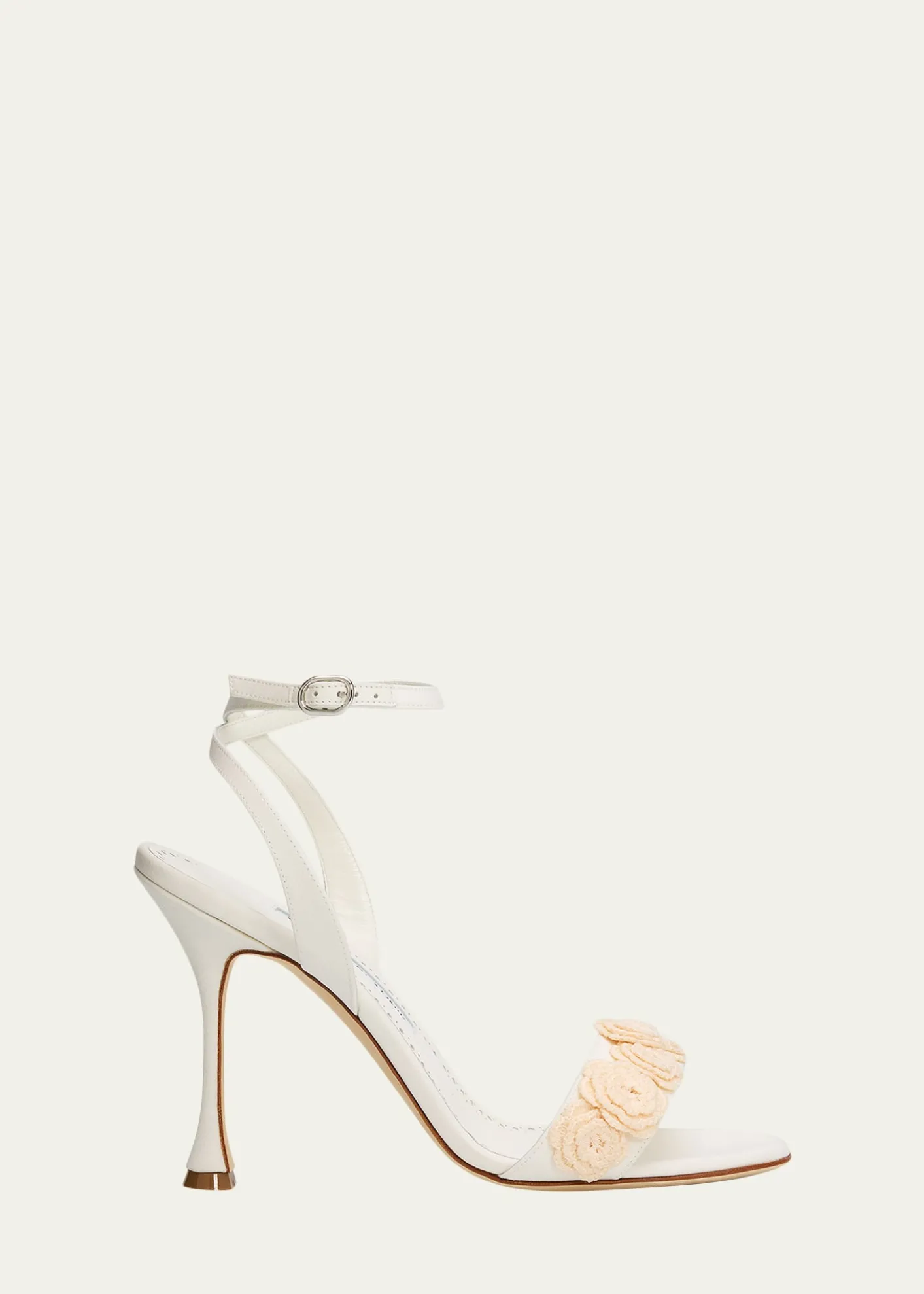 Manolo Blahnik105mm Raosnu Crochet Flower Ankle-Strap Sandals
