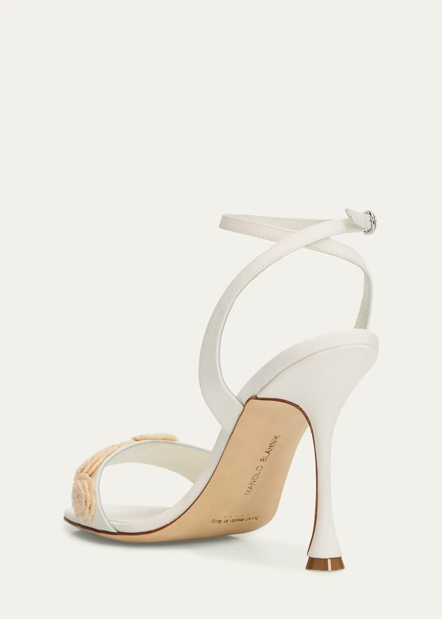 Manolo Blahnik105mm Raosnu Crochet Flower Ankle-Strap Sandals
