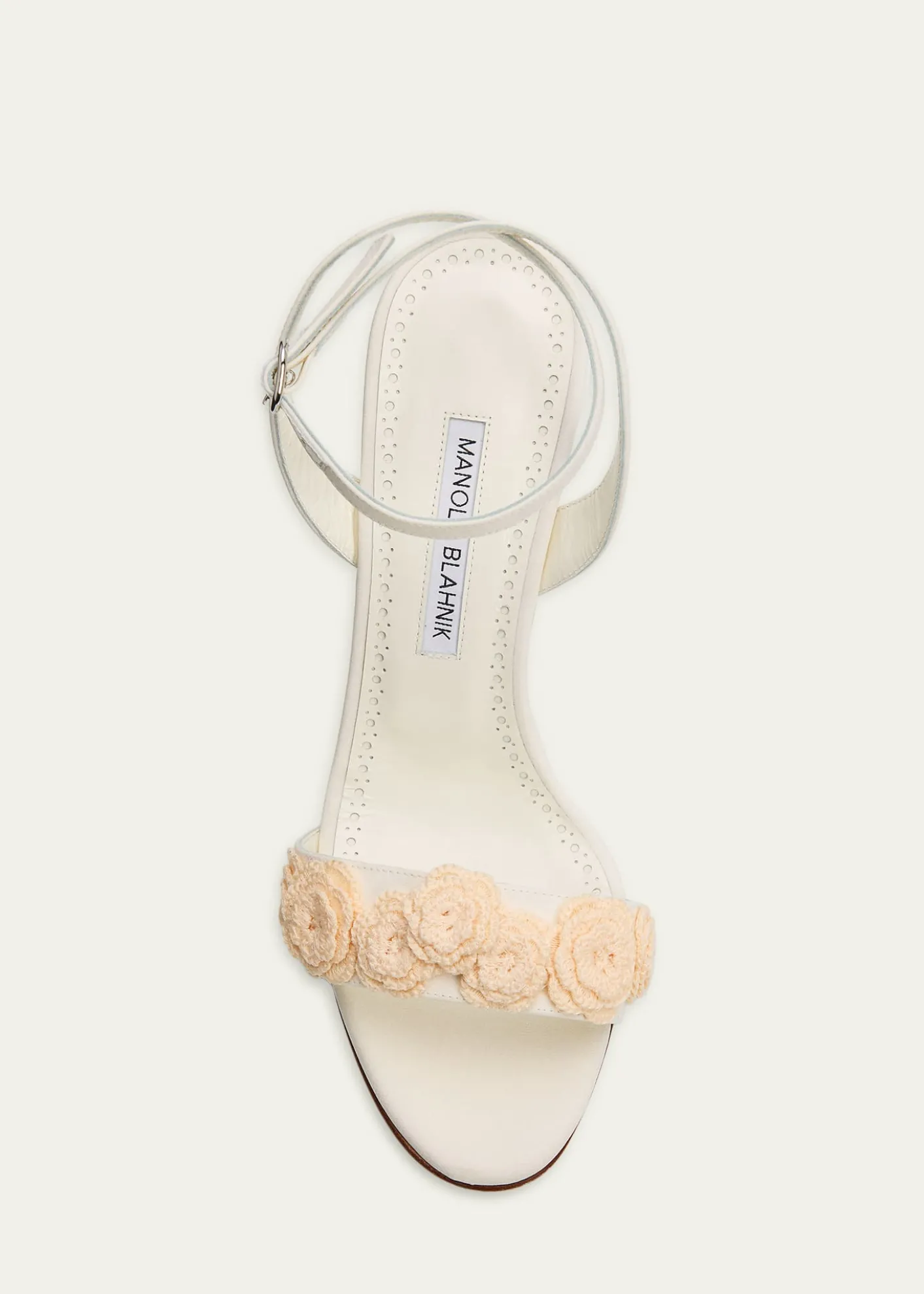 Manolo Blahnik105mm Raosnu Crochet Flower Ankle-Strap Sandals