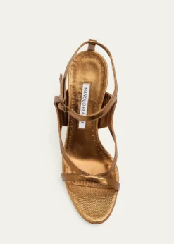 Manolo Blahnik105mm Tibula Metallic Leather Sandals