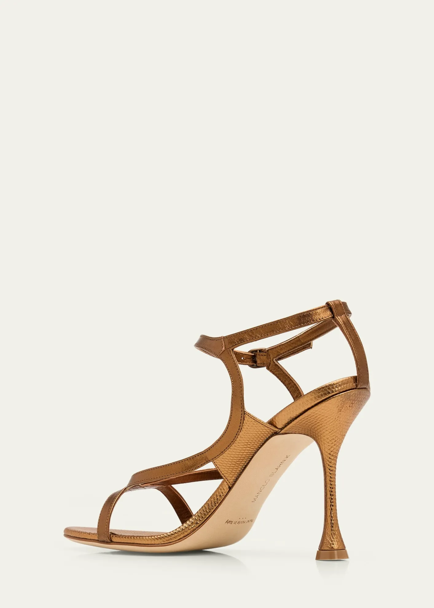 Manolo Blahnik105mm Tibula Metallic Leather Sandals