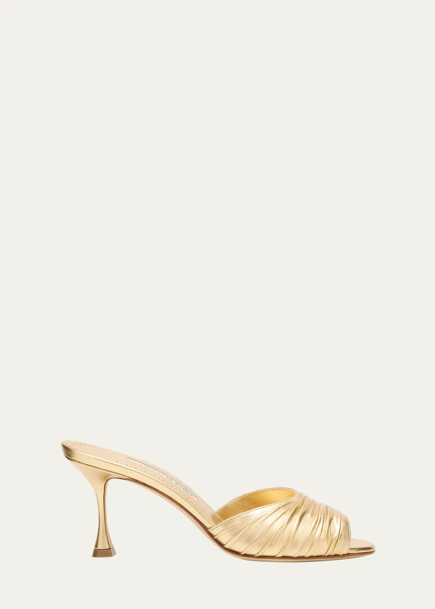 Manolo BlahnikPirua Ruched Metallic Mule Sandals