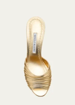 Manolo BlahnikPirua Ruched Metallic Mule Sandals