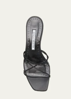 Manolo BlahnikStrappy Leather Kitten-Heel Mule Sandals