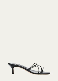 Manolo BlahnikStrappy Leather Kitten-Heel Mule Sandals